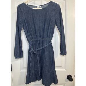 Gap Denim Long Sleeve Dress Tie Waist Size 2